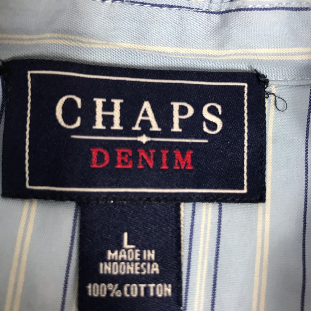 Chaps Light Blue Striped Ruffle Front Button Down Shirt - Picture 5 of 5